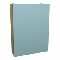 This steel enclosure is rated NEMA 12 for protection against dust, dirt, and dripping non-corrosive liquids. It measures 48 x 36 x 11 inches and features a solid hinged cover secured with screws. A panel is included; knockouts are not provided. Typical applications include housing electrical controls and instruments in industrial environments