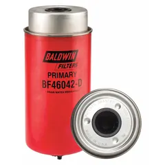 Spin-on diesel fuel/water separator with cellulose media and attached grommet. Overall length 10 1/4 in, outside diameter 4 1/4 in. Removes water and contaminants from diesel fuel for heavy-duty vehicle fuel systems.