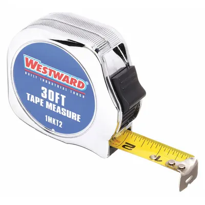 WESTWARD Tape Measure: Nonmagnetic Single Hook Tip, 35 ft, Chromed Plastic - Standard (Inch) Tape Measures