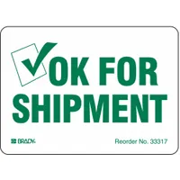 Instructional Handling Label: Ok for Shipment, 2 7/8 in x 4 in, White, 100 Labels per Roll, 100 PK (MPN 33317LS)