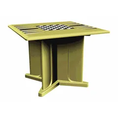 This 42-inch square table features a polyethylene construction with an X-base design. It includes a sand game top and accepts ballast for added stability. Suitable for break rooms, recreational areas, or hospitality settings where a durable game surface is required.