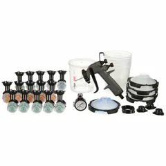 This HVLP spray gun from 3M is designed for applying paints in industrial finishing, automotive refinishing, and woodworking. It features a 1/4 in BSP air inlet, consumes 13 cfm at 145 psi, and includes Quick-Change Replaceable Nozzles and 3M PPS Series 2.0 Spray Cups. The composite material construction provides a lightweight tool for consistent coating results.