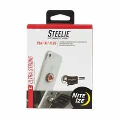 This universal car mount kit securely holds mobile devices in vehicles. It features a neodymium magnet with a secure grip silicone center and includes a MultiStick Adapter. The metal construction is impact resistant. Compatible with universal brands and series.