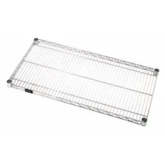 This steel wire shelf is designed for dry environments, featuring a chrome finish and a split sleeve assembly. With a load capacity of 800 lb, it is suitable for organizing heavy items in warehouses, retail backrooms, and industrial facilities.