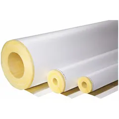 Fiberglass straight tube insulation, 3 ft long, 1 in thick, with a slit-and-flap design and adhesive closure. Used for thermal insulation on piping in HVAC, plumbing, and industrial systems. The slit-and-flap construction allows installation on existing pipes without disassembly.