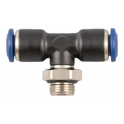 AIGNEP USA Push-Fit Tee Fitting: 5/16 in OD x 5/16 in OD x 1/8 in Pipe Size, Nylon - Nylon & Nickel-Plated Brass Tube Fittings