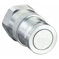 This PARKER 71 Series hydraulic quick-connect coupling plug features a steel body with fluorocarbon seals and a 3/4 in Female NPTF connection. Designed for quick, leak-free connection and disconnection in hydraulic systems, it is suitable for use in mobile equipment, machine tools, and hydraulic power units