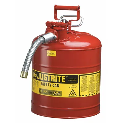 JUSTRITE Type II Safety Can, 5 gal, Red, with 1 in OD Hose - Flammable Liquids Safety Cans
