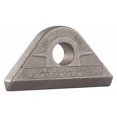Carbon steel weld-on pad eye with a 13,000 lb working load limit and 1 1/16 in mounting hole diameter. Used as a lifting attachment point for rigging and hoisting in material handling and industrial applications.