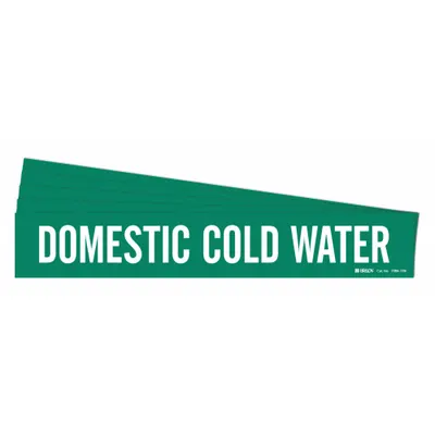 BRADY Pipe Marker: Domestic Cold Water, Green, White, Fits 8 in and Larger Pipe O.D. - Domestic Cold Water Adhesive Pipe Markers