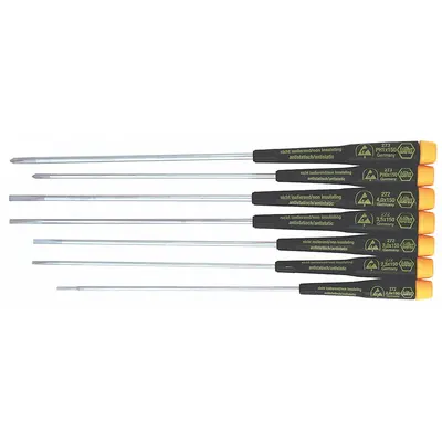 WIHA ESD Safe Precision Screwdriver Set: 1-10 Pieces, 7 Pieces, Phillips/Slotted Tip - ESD-Safe Precision Screwdriver Sets