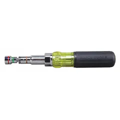 SAE multi-bit nut driver with a hollow round shank that accommodates long bolts. Magnetized tip holds fasteners securely during straight driving tasks. Suitable for electrical, construction, and maintenance applications.