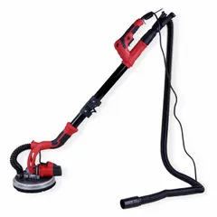 This corded drywall sander features a 9-inch disc with hook-and-loop attachment for sanding drywall joints and surfaces. The 43 1/4-inch tool length provides reach for ceilings and walls. Operates on 120 V and includes a vacuum hose for dust collection during finishing preparation.