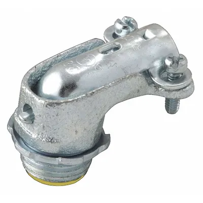 RACO Connector - Clamp Style, 90 Degrees: Iron, 3/4 in Trade Size, 3/4 in MNPT - 90° Connectors - Clamp Style