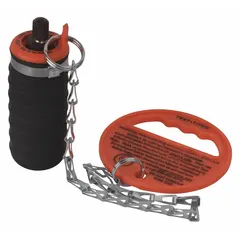 This standard multi-size plug is designed for temporarily sealing and pressure-testing pipe systems during installation or maintenance. It features a handle and chain tether for secure attachment, a textured body surface, and a natural rubber plug seal. Typical applications include plumbing, HVAC, and industrial piping to verify system integrity before commissioning.