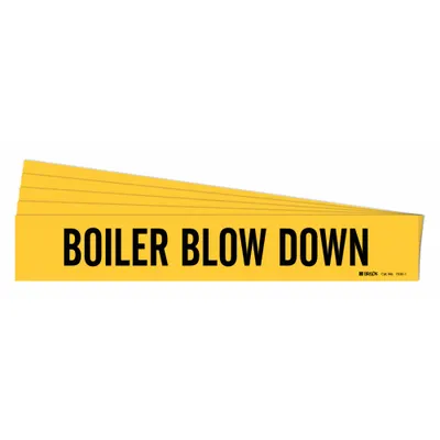 BRADY Pipe Marker: Boiler Blow Down, Yellow, Black, Fits 2 1/2 to 7 7/8 in Pipe O.D. - Boiler Blow Down Adhesive Pipe Markers