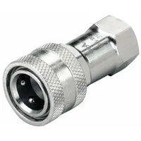 Steel-bodied hydraulic quick-connect coupling body from the HK Series. Features 1/8"-27 thread size and maximum flow rate of 3.03 lpm. Used for quick, leak-free connection and disconnection of hydraulic lines in fluid power systems