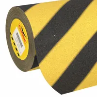 Anti-Slip Tape: Coarse, 60 Grit Size, Striped, Black/Yellow, 12 in x 60 ft, 32 mil Tape Thick (MPN GRAN5070)