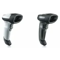 White corded 1D barcode scanner for reading standard barcodes on labels and receipts. Includes scanner base; requires separate scanner cable. Connects via USB. Suitable for retail and hospitality point-of-sale environments