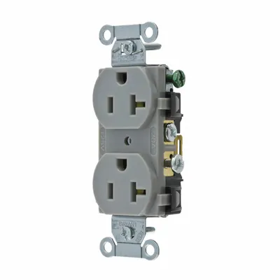BRYANT CRS20GRY Duplex Receptacle, NEMA 5-20, 125V AC, 20A, 2-Pole/3-Wire, Gray - General Purpose Receptacles