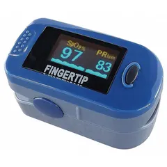 This fingertip pulse oximeter measures pulse rate and blood oxygen saturation (SpO2). It features an LED display and operates on AAA batteries. Suitable for clinical and home healthcare monitoring.