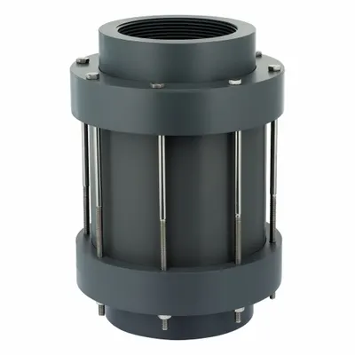 PLAST-O-MATIC Check Valve: Poppet, Inline Valve Body, 2 in Pipe Size, Polypropylene, Female - Polypropylene Poppet Check Valves