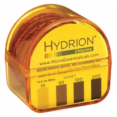 HYDRION Test Paper: Free Chlorine, 10 to 200 ppm Chlorine, Paper, 2,000 Tests - Single-Parameter Test Strips