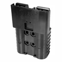 This multipole connector housing is made of black polycarbonate with an overall height of 33.3 mm. It is designed for use with SBX 350 connectors in industrial power distribution systems, providing a protective enclosure for electrical connections