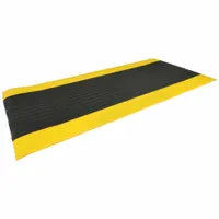 Antifatigue Mat: Ribbed, 2 ft x 4 ft, 3/8 in Thick, Black with Yellow Border, PVC Foam, Beveled Edge (MPN 410S0324BY)