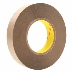 This general purpose adhesive transfer tape features a transparent acrylic adhesive with a permanent bond, applied to a polycoated kraft paper liner. It is used for bonding materials such as plastics, metals, and foams in industrial assembly, signage, and packaging applications. The tape is 60 yards long and 5 mils thick.