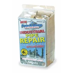 Resin fiberglass repair wrap kit for pipes 3 to 6 inches in diameter. Includes a 4-inch wide by 252-inch long gray wrap and installation instructions. Used for sealing leaks and reinforcing pipe sections in plumbing and industrial piping systems.