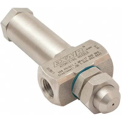 EXAIR Atomizing Spray Nozzle: Pressure, 2.8 scfm, Narrow Angle Round, 1/4 in FNPT - Internal Mix Air-Atomizing Spray Nozzles