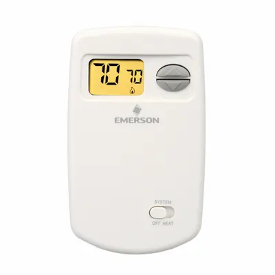 EMERSON Low Voltage Thermostat: Heat Only, RH/W, Auto, On-Off, On-Off/Auto, Vertical - Digital Thermostats