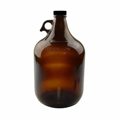 QORPAK Jug: Amber, Uncoated Bottle, Glass, 3.79 L, 165 mm, Includes Closure - Glass Jugs