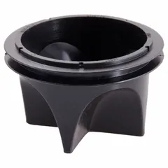 This black rubber trap seal is designed for floor drains to block sewer gases and pests. It has a 4-inch overall diameter and 2 5/8-inch overall height, with a push-in connection for easy installation. Suitable for use in drains where water traps are absent or dry.