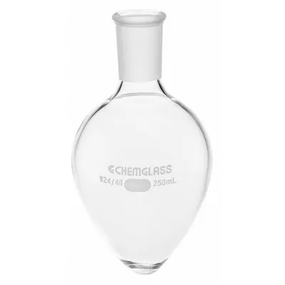 CHEMGLASS Boiling Flask: 50 mL, Colorless, Pear, A - Glass Boiling Flasks