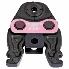 This press jaw is designed for use with ROTHENBERGER MaxiPro compact press tools. It accommodates 3/8 in pipe and is suitable for pressing copper and steel materials in plumbing, HVAC, and industrial piping applications.
