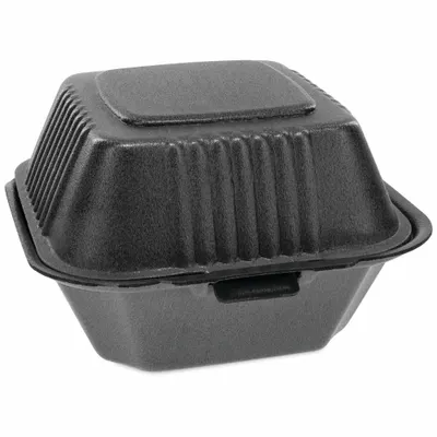 PACTIV Disposable Carry-Out Food Container: Black, Hinged Lid Container Container - Hinged-Lid Foam Containers