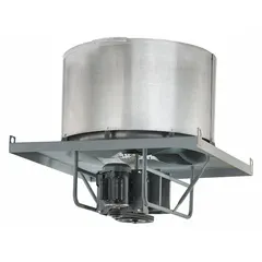 Belt-drive axial upblast roof exhaust fan with a 42-inch blade delivering 20,653 cfm. Equipped with a single-speed, TEFC 2 hp motor rated for 230/460V AC, 3-phase. Designed for clean-air ventilation in industrial and commercial buildings, removing stale air, heat, fumes, or light dust. Upblast configuration directs exhaust upward, away from the roof surface.