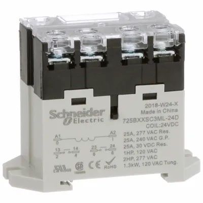 SCHNEIDER Enclosed Power Relay: DIN-Rail & Surface Mounted, 25 A Current Rating, 24V DC - Combination DIN-Rail & Surface-Mounted Relays