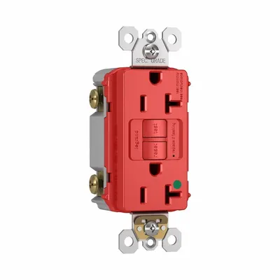 PASS & SEYMOUR Duplex Receptacle: Hospital Grade, Duplex, 5-20R, Red, GFCI - General Purpose Receptacles