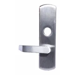 This VON DUPRIN mechanical exit device trim features a lever outside trim and lever exit device style, finished in chrome (silver). It is ADA compliant and designed for use on commercial doors up to 48 inches wide, providing accessible operation for push-bar-equipped emergency exits in facilities such as offices, schools, and hospitals.
