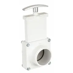 This 2-inch PVC gate valve features a rising stem, lever operator, and solid wedge for positive shut-off in low-pressure applications. With MIPS threaded ends and a 40 psi CWP rating, it is suited for on/off control in water and chemical piping systems where corrosion resistance is required.