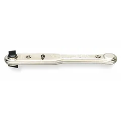 Offset multi-bit screwdriver with two slotted tips: 1/4 in and 3/8 in. Designed for turning slotted fasteners in confined spaces where a straight screwdriver cannot reach. The offset shape provides leverage and access in tight areas for maintenance and repair work.