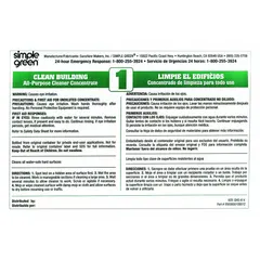 A 10-pack of secondary bottle labels measuring 6 inches in width. Each label displays the legend 'Simple Green Clean Building All Purpose Cleaner Concentrate 1' for identifying secondary containers in industrial and janitorial settings.