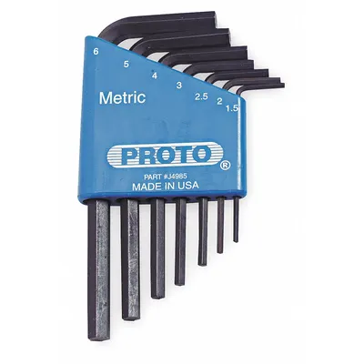 PROTO Hex Key Set: 6 - 10 Pieces, L, Metric, Std End, Short, 7 Pieces, Holder - L-Shaped Hex Key Sets