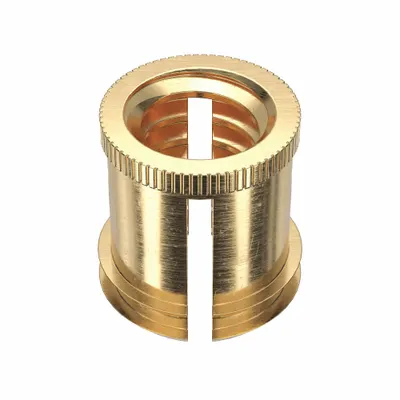 E-Z-LOK Finsert: 1/4"-20 Thread Size, 3/8 in Overall Lg, 21/64 in Dia, Brass, Plain - Finned Press Fit-Inserts