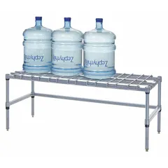 This wire dunnage rack is constructed from epoxy coated steel in a gray finish. It includes a wire top cover and is designed for organizing and protecting parts, tools, or components in industrial storage and material handling environments.