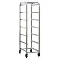 Bin cart with six bins for organizing and transporting parts in industrial material handling. Compatible with bins measuring 16 inches deep and 25 inches long. NSF Certified for environments requiring sanitation compliance