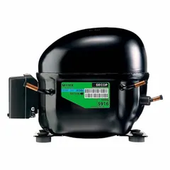 Hermetic reciprocating compressor rated at 3/10 hp with 2,279 BtuH cooling capacity for R-134A refrigerant. Features a 1/4 in discharge line connection. Suitable for use in refrigeration systems such as beverage coolers and small cold storage units.